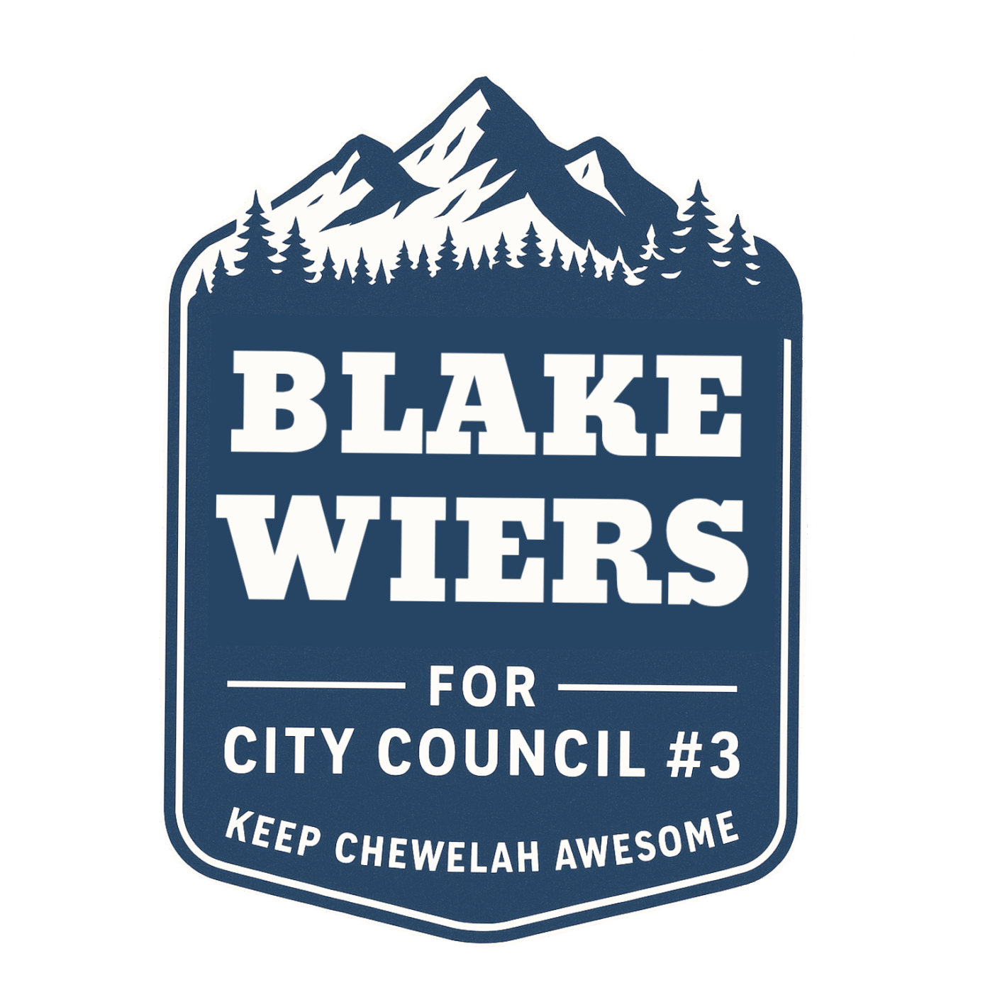 blue and white logo for Blake Wiers who is running for City Council position #3 in Chewelah.
